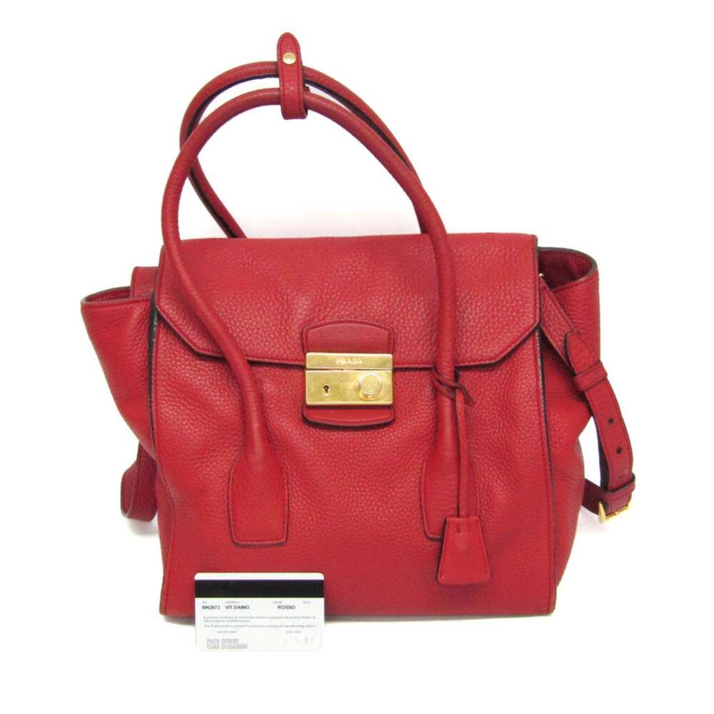 Prada VIT DAINO BN2673 Women's Leather Handbag,Shoulder Bag Red Color - Picture 2 of 16